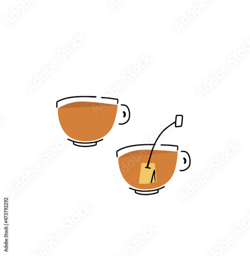 Vector illustration of tea. 2 set of tea cups. restaurant, cafe menu and sign. 