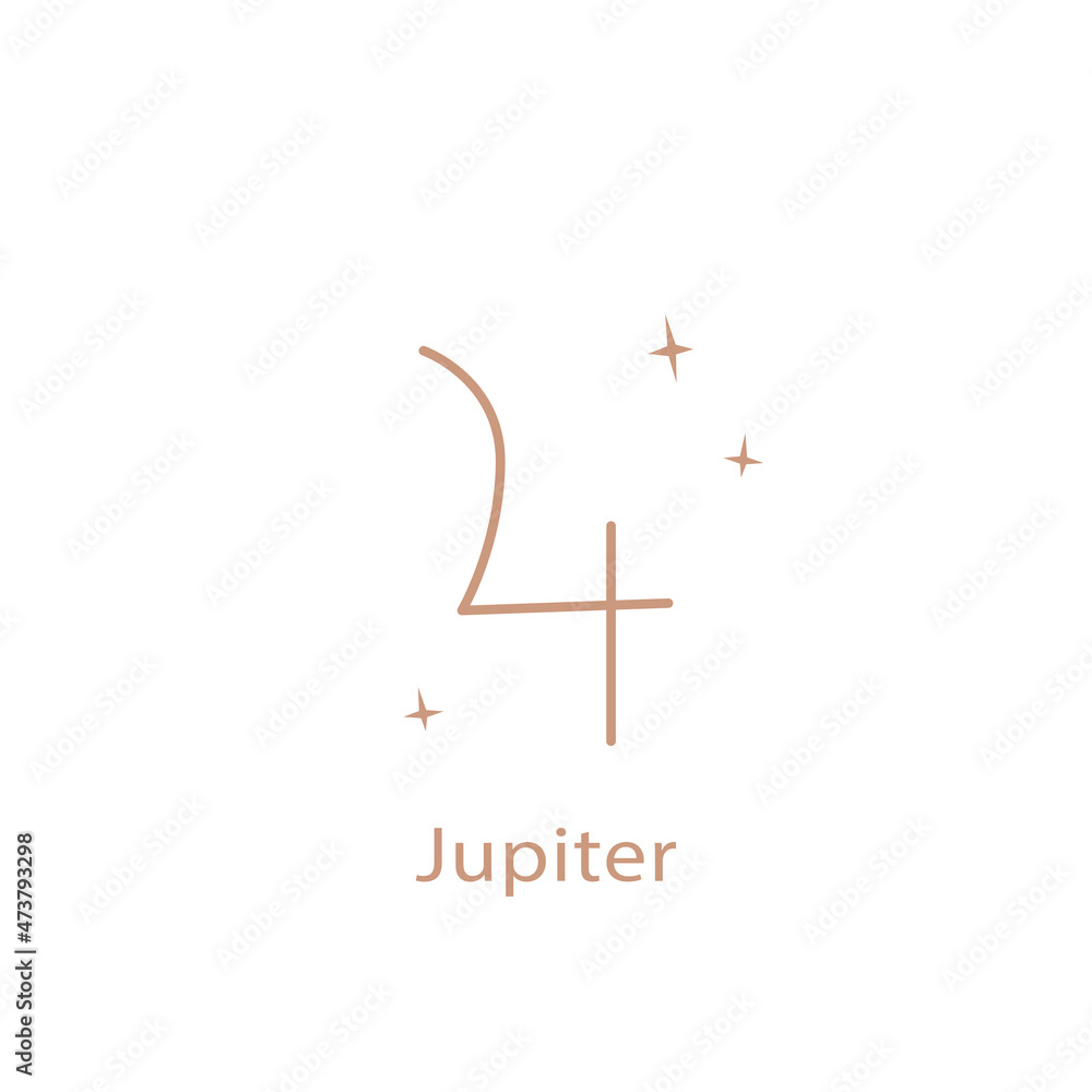 Astrological sign of Jupiter, cute contour style. Magic card, bohemian design, tattoo, engraving, witch cover.