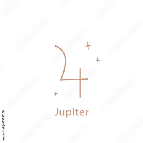 Astrological sign of Jupiter, cute contour style. Magic card, bohemian design, tattoo, engraving, witch cover.