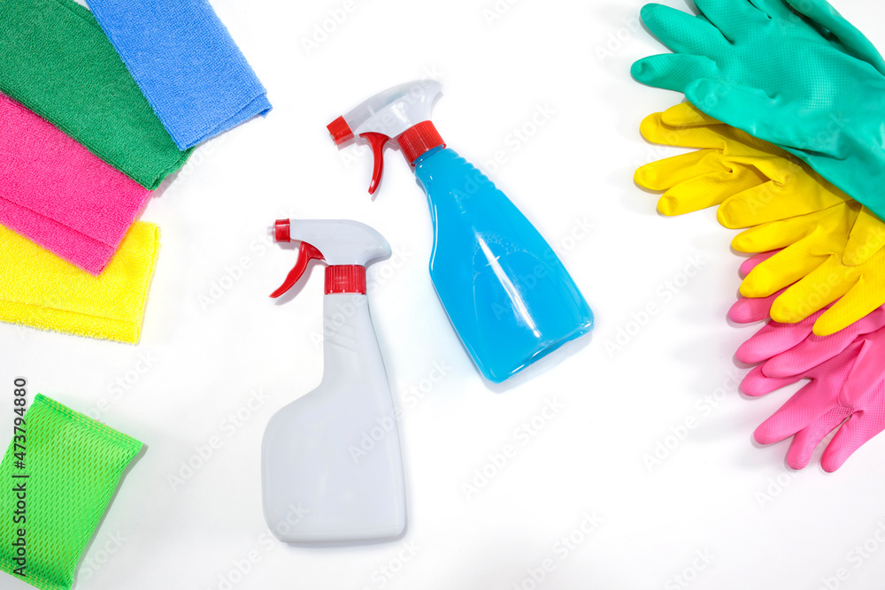cleaning products over white background cleaning products over white background