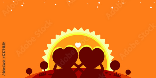 Cartoon heart sunset valentine