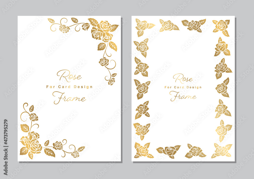 Rose Illustrations Card Design Template Set, Golden Ornament on White Background Rose Illustrations Card Design Template Set, Golden Ornament on White Background