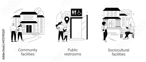 Public places abstract concept vector illustrations.