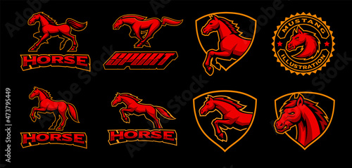 A set of Vector Horses Mascots, these designs can be used as sports mascots, logos for t-shirt prints