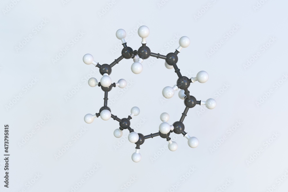Cyclododecane molecule, scientific molecular model, looping 3d animation Cyclododecane molecule, scientific molecular model, looping 3d animation