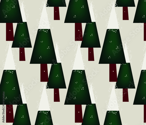 tall Christmas trees in the snow, freehand drawing, winter, pattern