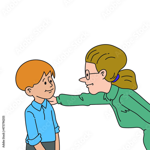 student and teacher talking cartoon vector illustration