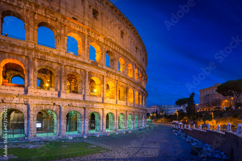 The Colosseum in Rome illuminated at night  Italy