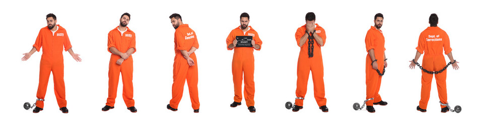 Collage with photos of prisoner on white background. Banner design