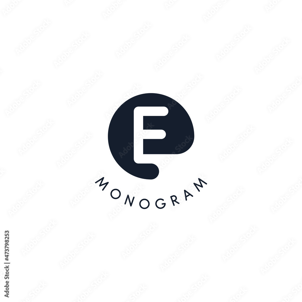 Fototapeta premium Black logo with cut out silhouette of letter E, round monogram for business and branding. Modern vector logotype, circle badge negative space style