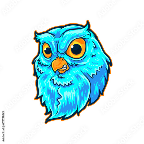 Blue owl cartoon mascot