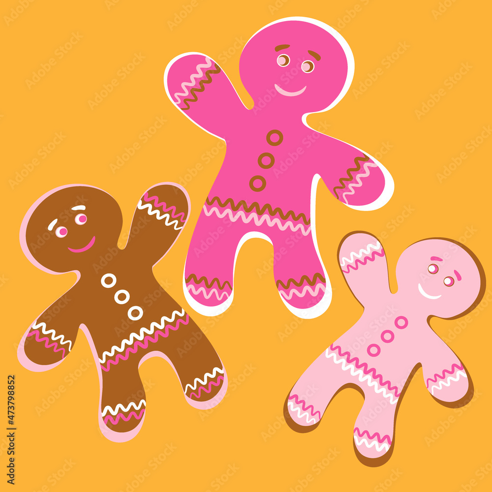 Illustration a square background - a gingerbread man, a festive curly cookie. Design element Illustration a square background - a gingerbread man, a festive curly cookie. Design element