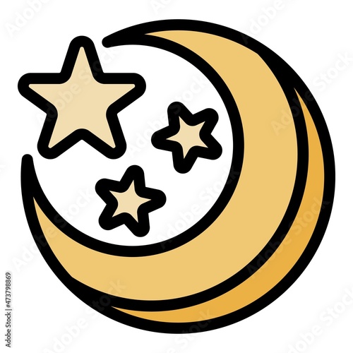 Space moon stars icon. Outline space moon stars vector icon color flat isolated