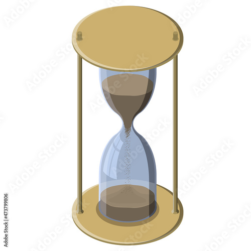 Isometric colored cartoon hourglass isolated on white. A device for accurate measurement of time. Website icon.