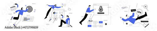 Collection of scenes of teamwork, business process. Trendy vector style. Business Concept illustrations.