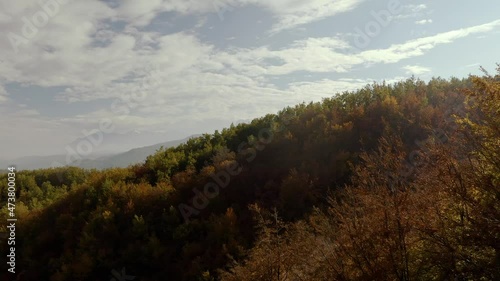 Aerial 4K footage of Gran Sasso, Abruzzo, Italy, during autumn season
