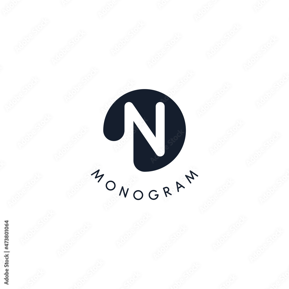 Black logo with cut out silhouette of letter N, round monogram for business and branding. Modern vector logotype, circle badge negative space style Black logo with cut out silhouette of letter N, round monogram for business and branding. Modern vector logotype, circle badge negative space style