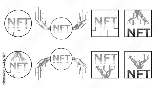 Set of black icons NTF non fungible token isolated on white background. Website design element.