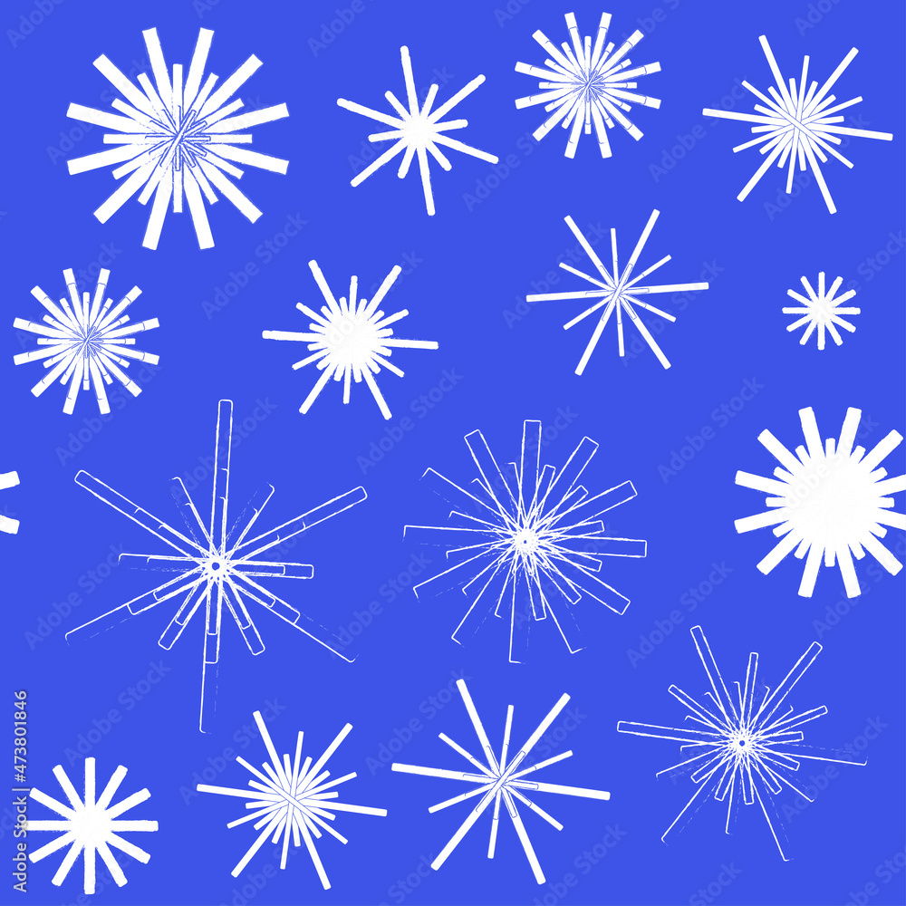 Seamless pattern with abstract white snowflakes on a blue background. Decorative pattern for festive wrappers, napkins, invitations. Drawing for Christmas and New Year themes. Seamless pattern with abstract white snowflakes on a blue background. Decorative pattern for festive wrappers, napkins, invitations. Drawing for Christmas and New Year themes.