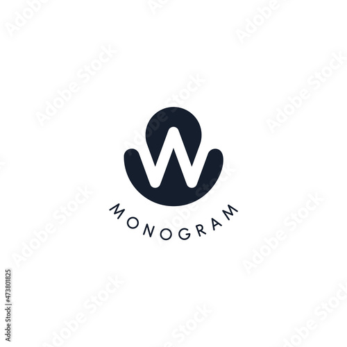 Black logo with cut out silhouette of letter W, round monogram for business and branding. Modern vector logotype, circle badge negative space style
