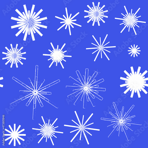 Seamless pattern with abstract white snowflakes on a blue background. Decorative pattern for festive wrappers, napkins, invitations. Drawing for Christmas and New Year themes.