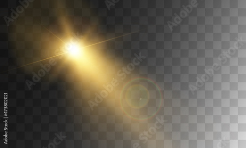 Transparent yellow sunlight special lens flash light effect. Front solar flare lenses.