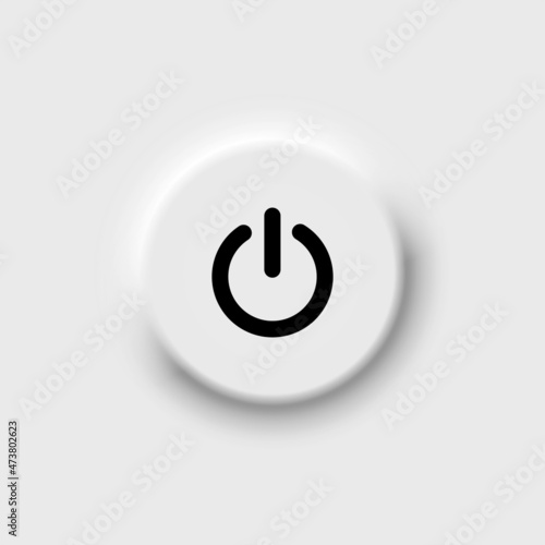 Power on-off black line icon. Neomorphism button electric switch template. Trendy flat isolated outline symbol, sign used for: illustration, logo, mobile, app, design, web, dev, ui, gui. Vector EPS 10