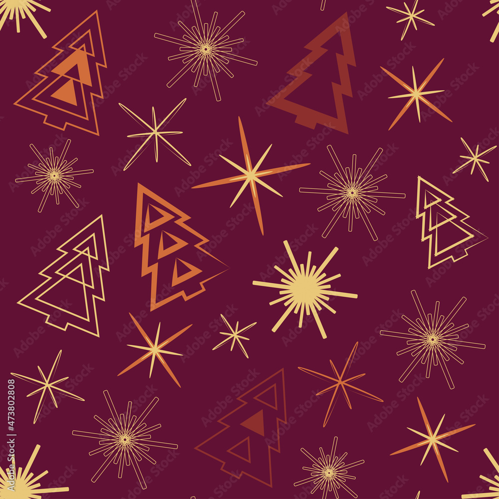 Seamless pattern with abstract Christmas trees, snowflakes and stars. Pattern idea for Christmas wrappers, napkins, postcards. Seamless pattern with abstract Christmas trees, snowflakes and stars. Pattern idea for Christmas wrappers, napkins, postcards.