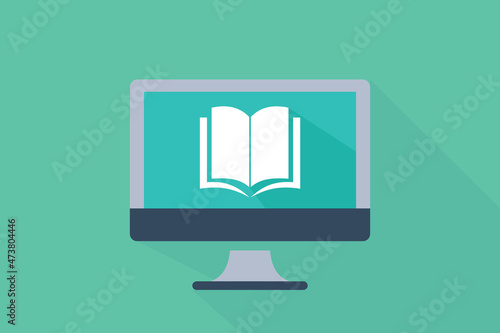computer with a book for website, application, printing, document, poster design, etc. vector EPS10