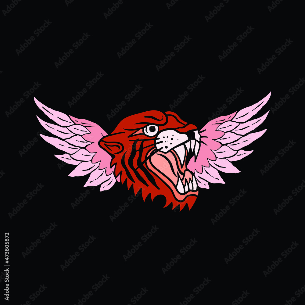 Obraz premium red wings tiger illustration print on tshirts sweatshirts and souvenirs vector Premium Vector