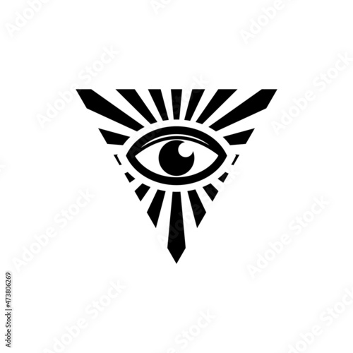 All seeing eye symbol. Eye of Providence. Masonic symbol. All seeing eye inside triangle pyramid. New World Order. Sacred geometry, religion, spirituality, occultism. Isolated vector illustration