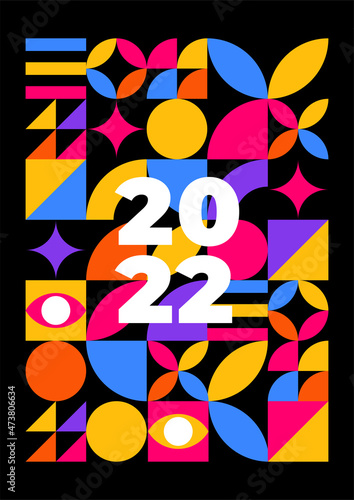 Awesome Years Abstract Flat Bauhaus Cover A4 Design Background