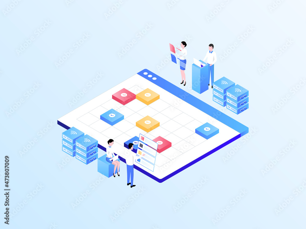 Business event schedule Isometric Illustration Light Gradient. Suitable ...