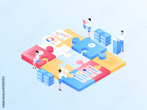 Business Teamwork Isometric Illustration Light Gradient. Suitable for Mobile App, Website, Banner, Diagrams, Infographics, and Other Graphic Assets.