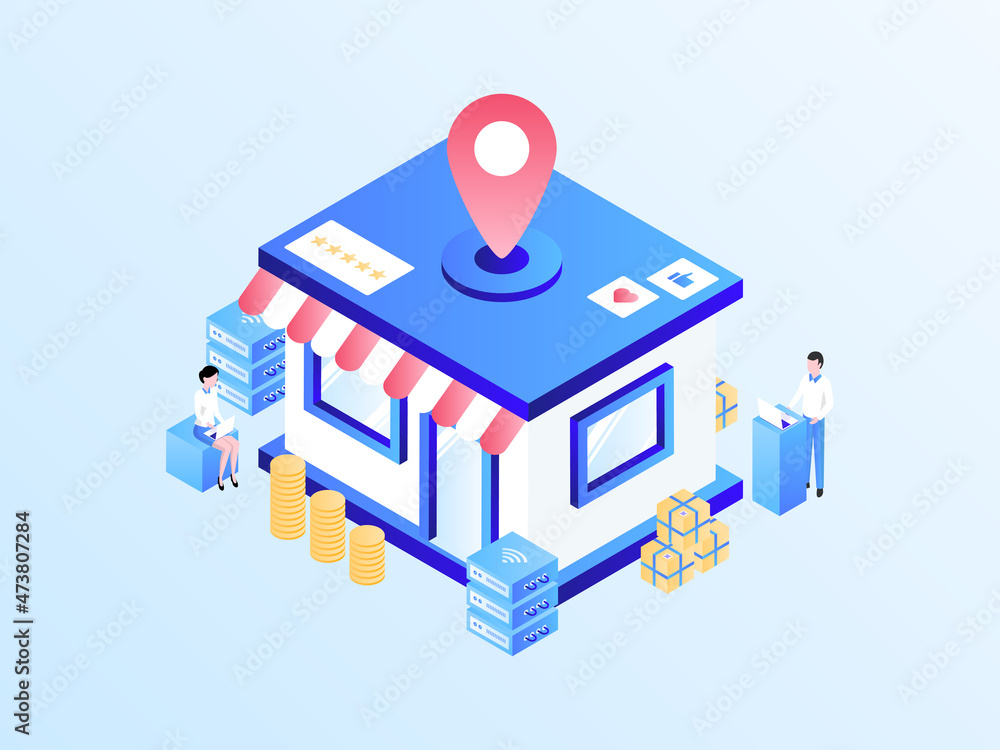 Business Offline Store Location Isometric Illustration Light Gradient. Suitable for Mobile App, Website, Banner, Diagrams, Infographics, and Other Graphic Assets.