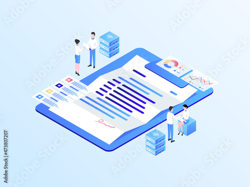 Business Contract Isometric Illustration Light Gradient. Suitable for Mobile App, Website, Banner, Diagrams, Infographics, and Other Graphic Assets.