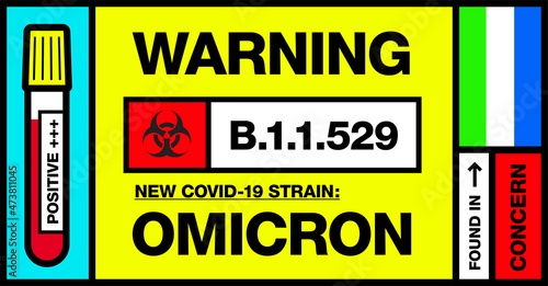 Wallpaper Mural Sierra Leone. Covid-19 New Strain Called Omicron. Found in Botswana and South Africa. Warning Sign with Positive Blood Test. Concern. B.1.1.529. Torontodigital.ca