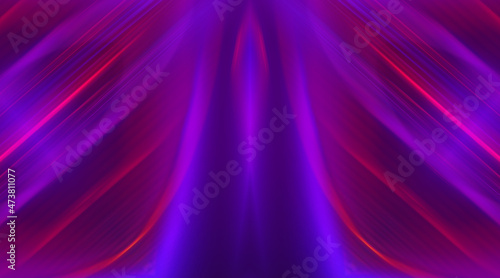 Dark abstract futuristic background with ultraviolet neon glow. Laser neon lines, waves.