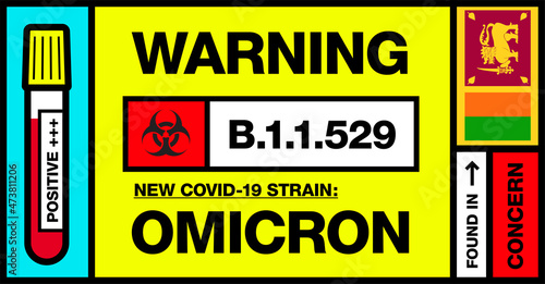 Wallpaper Mural Sri Lanka. Covid-19 New Strain Called Omicron. Found in Botswana and South Africa. Warning Sign with Positive Blood Test. Concern. B.1.1.529. Torontodigital.ca