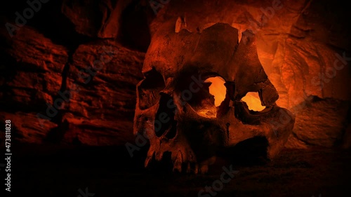 Skull On Cave Floor Scary Scene photo