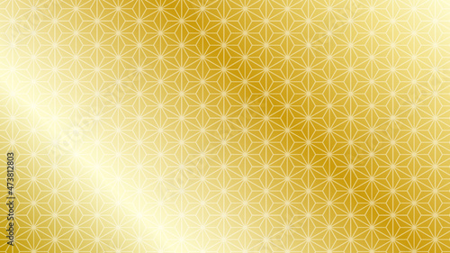 和柄シームレスパターン背景　麻の葉　金のグラデーション