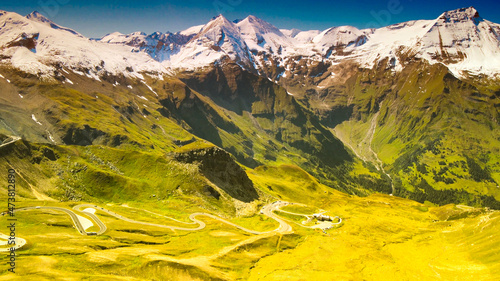 Aerial view of Grossglocker mountain peaks in summer season, drone viewpoint. photo