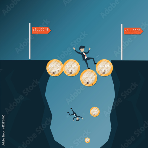 Flat design of digital asset,Young man fell into the ravine - vector