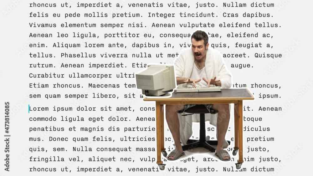 custom made wallpaper toronto digitalFunny man typing text on a computer keyboard. Freelancer or office worker writing letters, using internet at home. 4k stop motion video, 2D animation. Business concept