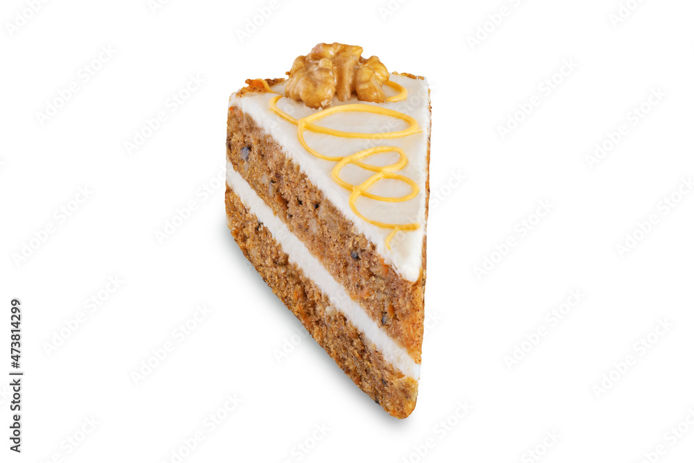 Carrot cake with cream cheese filling on a white isolated background Carrot cake with cream cheese filling on a white isolated background