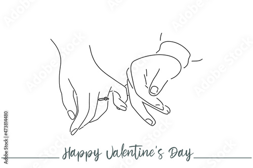 Continuous line of men and women show their love, kiss Valentine's Day Love Thailand vector illustration, hand-drawn lines, simple wedding couples.
