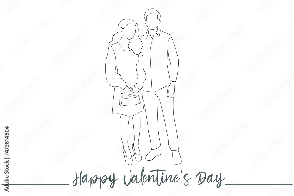 Continuous line of men and women show their love, kiss Valentine's Day Love Thailand vector illustration, hand-drawn lines, simple wedding couples. Continuous line of men and women show their love, kiss Valentine's Day Love Thailand vector illustration, hand-drawn lines, simple wedding couples.