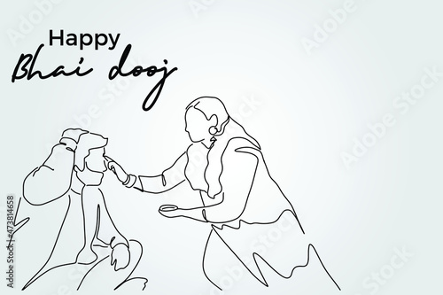 Line Drawing of Happy Bhai dooj day Hand Draw Sketch Design Illustration.