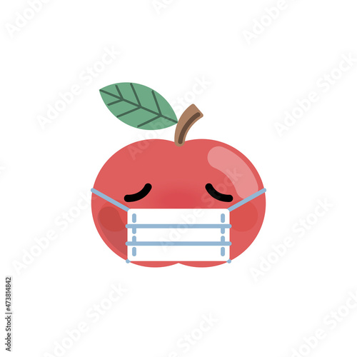 Wallpaper Mural Cute cartoon apple with medical mask. Sick face emoji vector icon. Torontodigital.ca