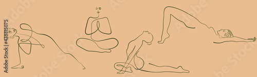 continuous line drawing of women fitness yoga concept vector health illustration
International Day of Yoga